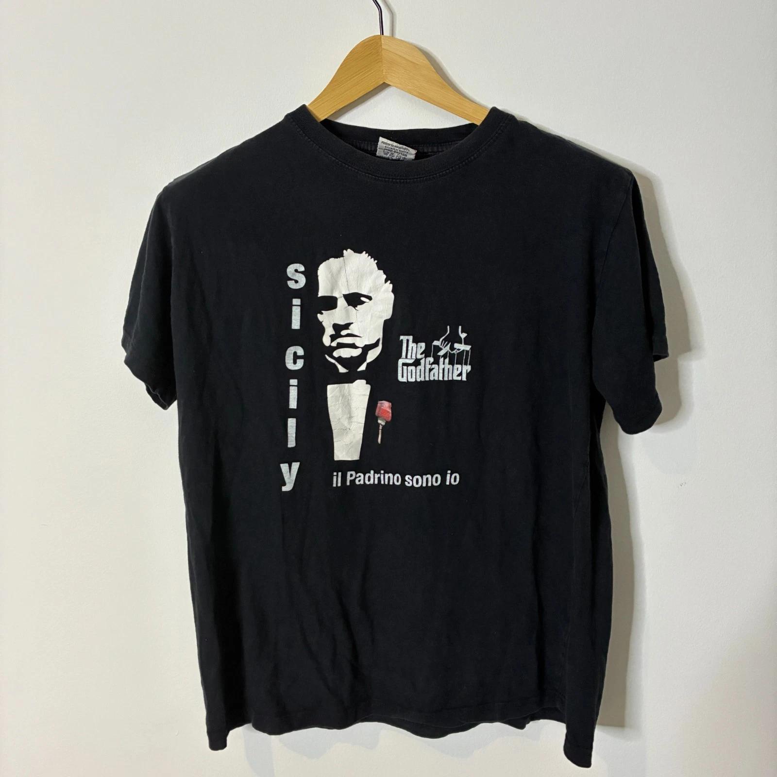 Vintage The Godfather Sicily Shirt Mens Medium Black Il Padrino Sono Io Movie 4XL