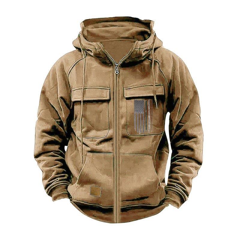 Autumn Winter Men's Hooded Hoodies Printed Zipper Loose Casual Sports Hooded Sweatshirt American Jacket
