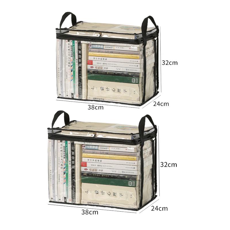 Foldable Student Book Organizing Bin Box Household Large Capacity Transparent Dustproof Collection Container Books Clothes Snacks Organizer Pouch