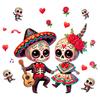 Waterproof Skeleton Art for Windows Halloween Cartoon Couple Window Stickers, PVC Day of The Dead Static Decals, Traditional Removable