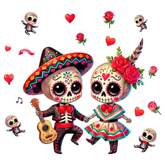 Waterproof Skeleton Art for Windows Halloween Cartoon Couple Window Stickers, PVC Day of The Dead Static Decals, Traditional Removable