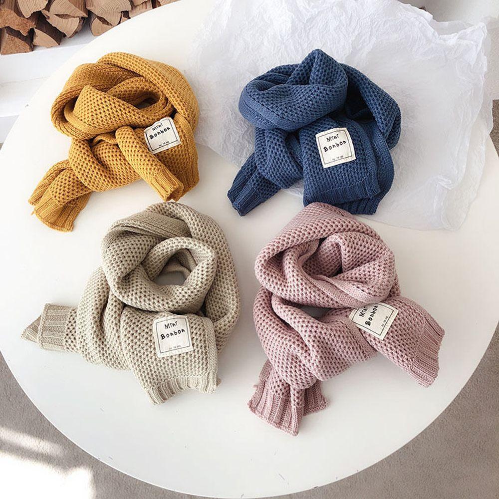 Warm Solid Color Winter Ins Style Knitted Shawl Muffler Korean Style Wrap Children's Scarf