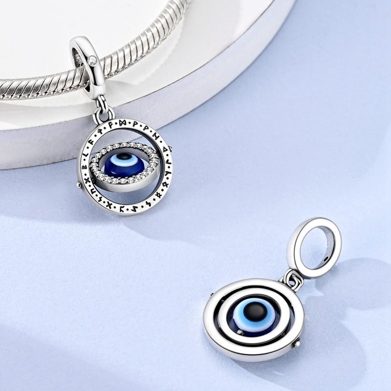 Original 925 Sterling Silver Charms Rotatable Blue Eye Golden Sun Moon Pendant Fit Original Bracelet For Women DIY Jewelry Gift