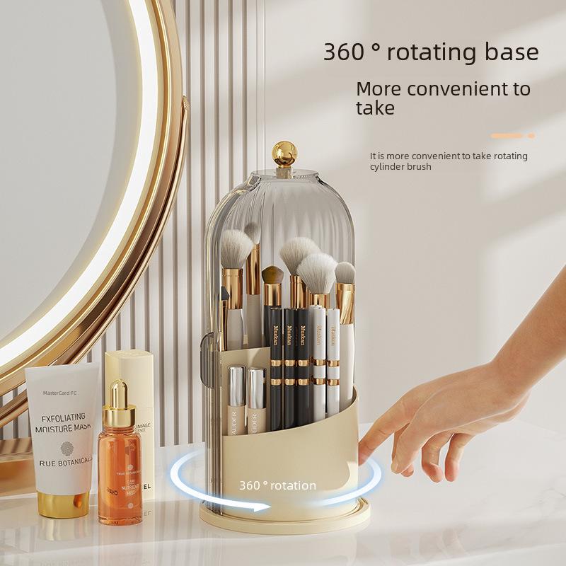 Rotatable Transparent Cosmetics Organizer: Dustproof Makeup Brush Holder & Lipstick Rack