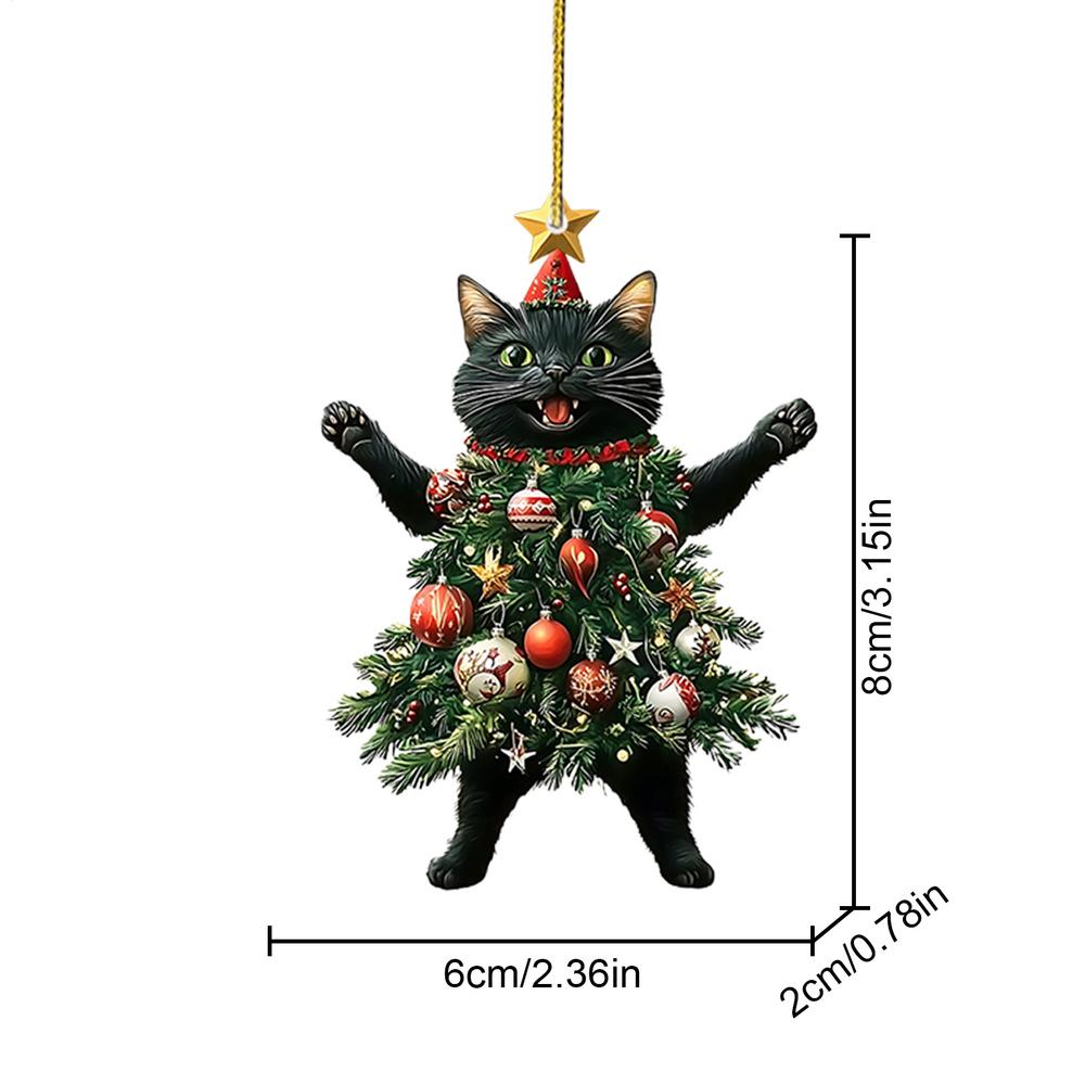 

Christmas Tree Pendants Acrylic 2D Cute Cat Hanging Ornaments Rearview Backpack Accessories Kitten Pendant Xmas Tree Decorations чорний