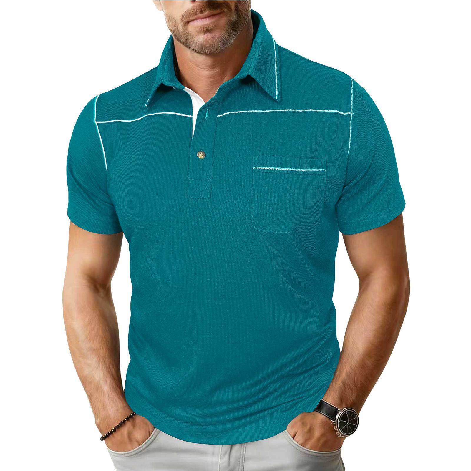 

Men s Casual ,color Outdoor Sports Shirt, Men s Lapel Pocket Short,sleeved Top M ціан
