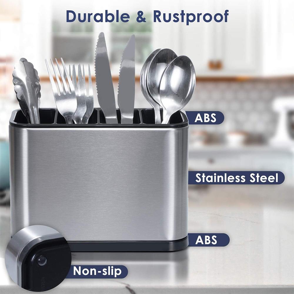 LMETJMA Silverware Caddy Cutlery Organizer Stainless Steel Utensil Drying Rack Flatware Holder with 4 Divided Compartments