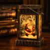 Warm LED Lantern Retro Christmas Night Light, Hand Painted Miniature Fairy Tale for Cozy Living Room Light Holiday Home Decor, Plastic Decorative Lamp