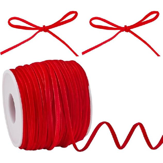 1/8 Inch Thin Velvet Ribbon 50 Yards Vintage Red Ribbon Single Face Velvet Ribbon Spool Fabric Trim for Wedding Invitations Christmas Tree Crafts