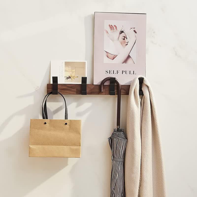 Punch-Free Black Walnut Wood Wall Hooks