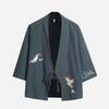 Unisex Japanese-Chinese Haori Kimono Cardigan with Crane Embroidery