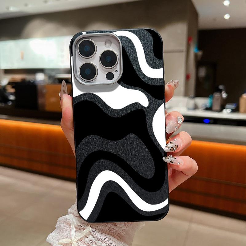 Luxus-Ledertextur Bunte Wellenstreifenmuster-Telefonhülle für iPhone 16 15 Pro 14 Plus 13 12 11 Pro Max Xs Xr 8 7 6 Plus Weiche Tpu Slim Cover