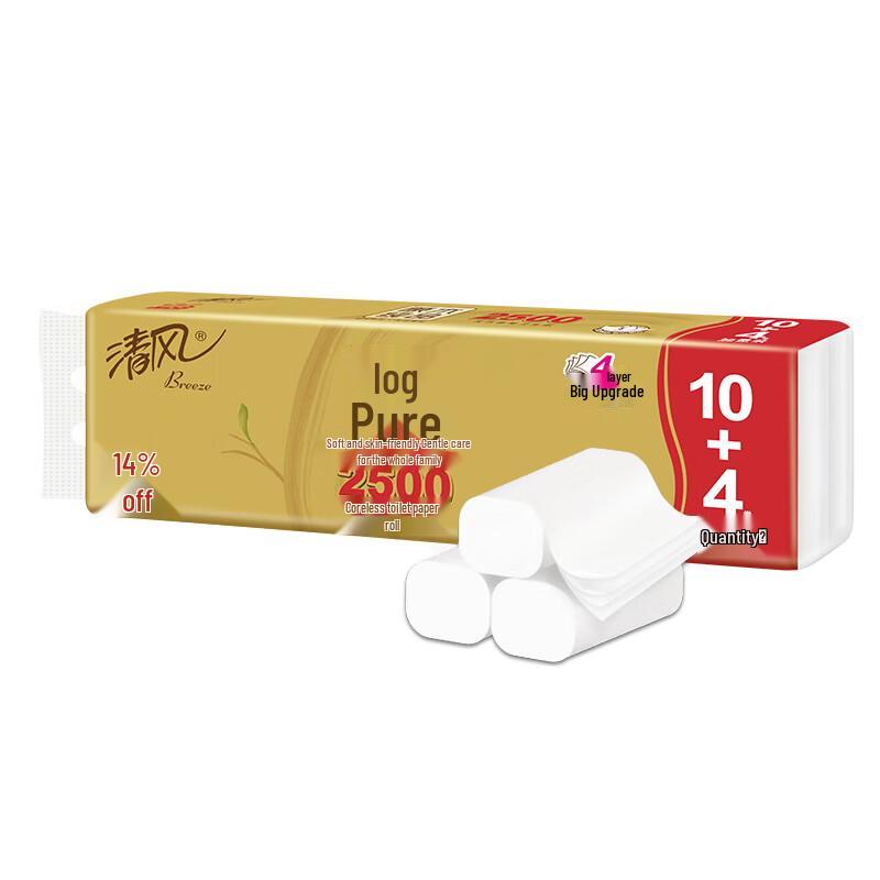 Qingfeng 4-Ply Coreless Toilet Paper Rolls, 6 Packs of 14 Rolls