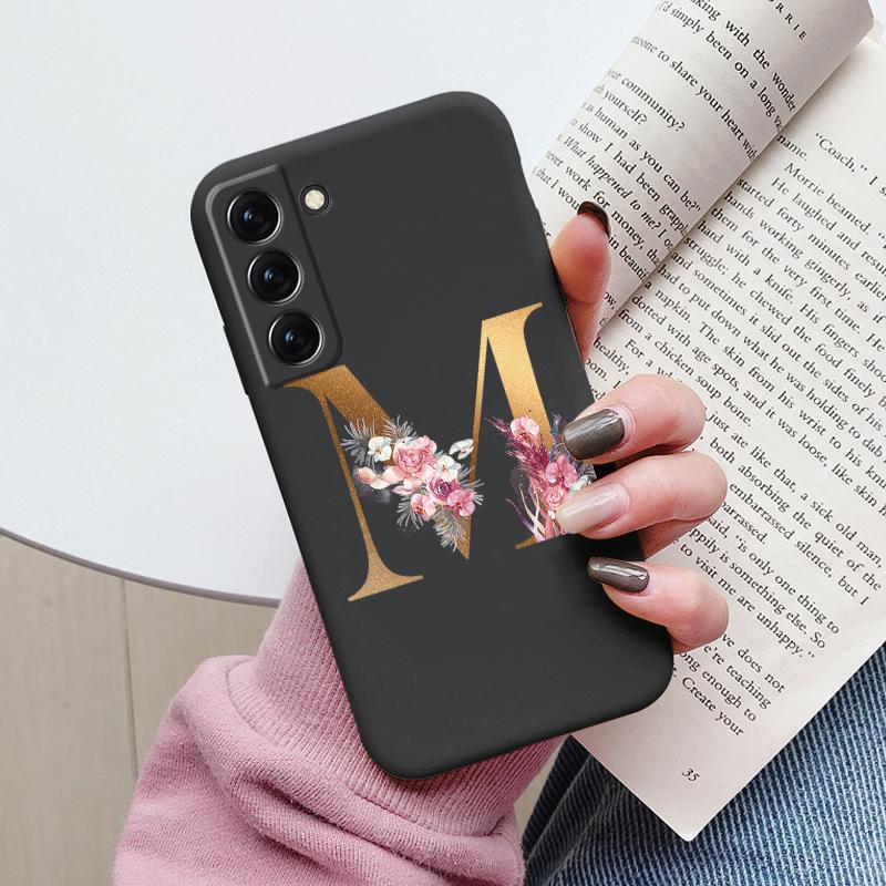 For Samsung Galaxy S22 S 22 Plus Case Flower Gold Letter A Z Soft Silicone Phone Cover For Samsung S22 Ultra Bumper S22+ Shell