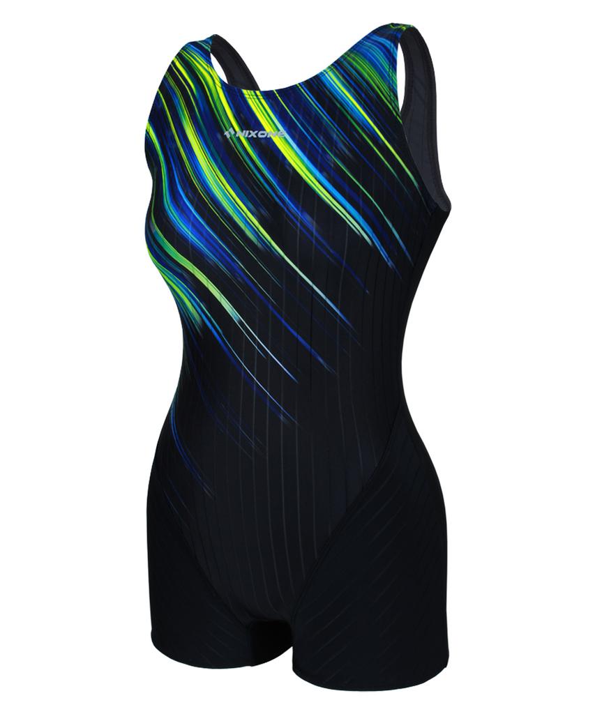 Nigseuwon Women'S Half-Body Swimsuit Nsw-4981Bk Women'S Indoor Pool Lesson Swimsuit With Bra Included Plus Size Black