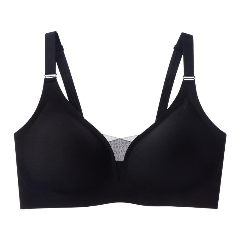 Wireless Seamless Bra for Women, Breathable Mesh V-Neck Soft W Support Everyday Comfort Bra with Adjustable Straps S чёрный