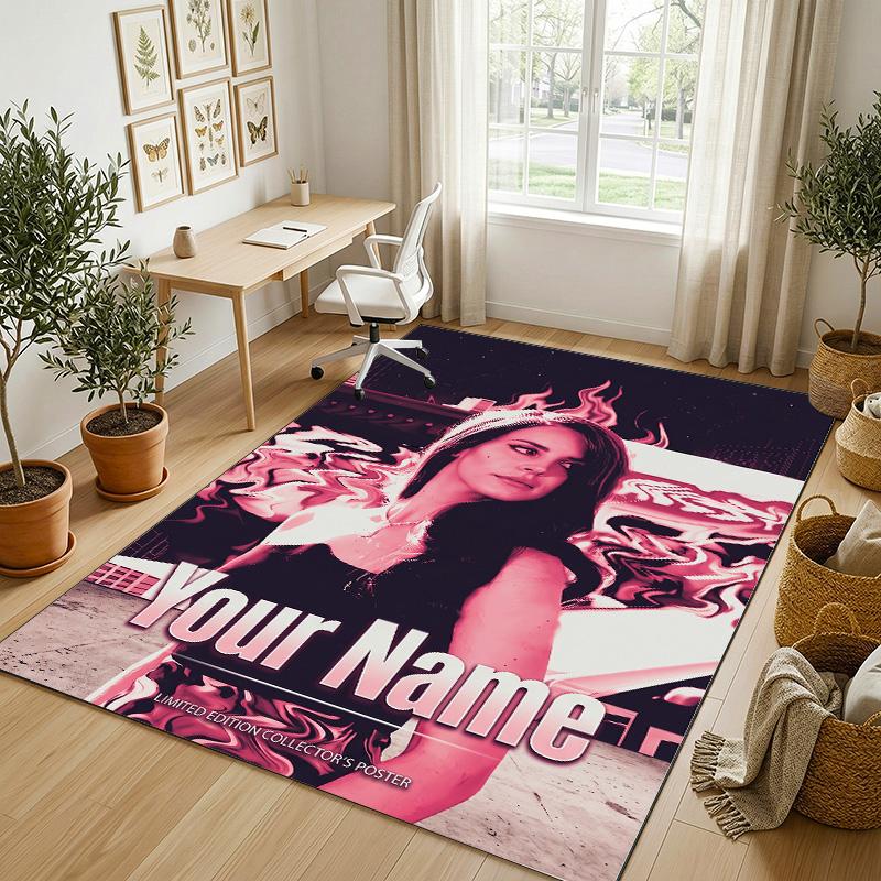 Personalized Crystal Velvet Carpet,Lana Del Rey Custom Printed Name, Plush Area Rug For Home Indoor Decor