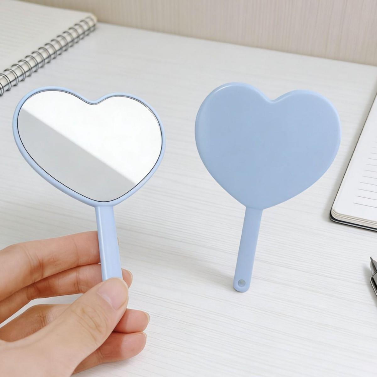 

High-Definition Mini Heart Handheld Mirror, Plastic Handle, Customizable Logo, Cute Makeup Mirror Mini Heart Mirror (8*12cm) синій
