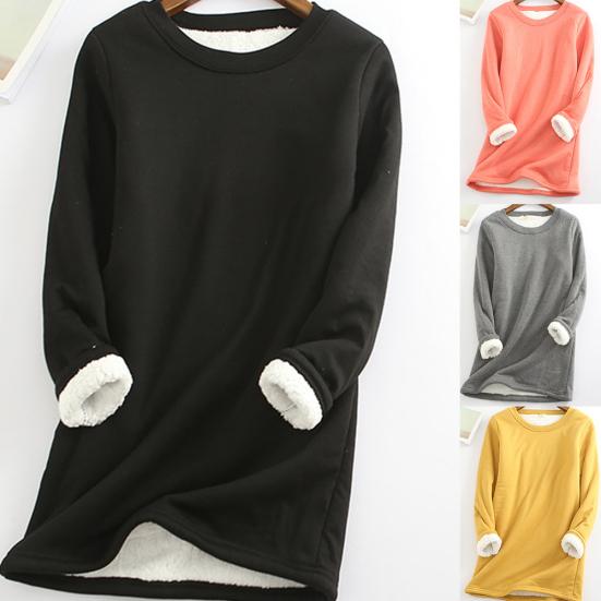 Moda Donna Autunno Inverno Manica Lunga O Collo Fodera in Pile Termico Caldo