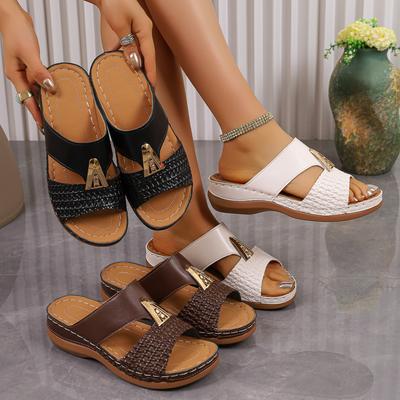 Pantofole da Donna Sandali con Zeppa Stile Romano Estivi Casual Taglie Grandi Pantofole Slip-On Traforate Scarpe Basse Casual Ciabatte Donna