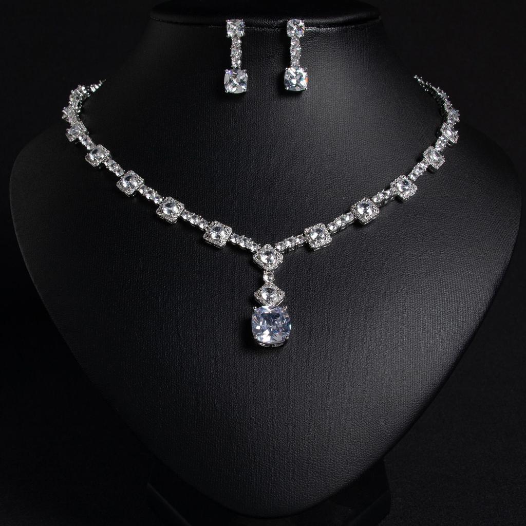 Cushion Cut Citrine Halo CZ 3Pcs Jewelry Set, Silver Plated Necklace Earrings Bracelet For Wedding Party Bulk Fast Delivery