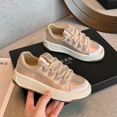 Little White Shoes Women's New Color Matching Ins Style Casual Leather Versatile Height-increasing Women's Shoes Platform Silver Board Shoes