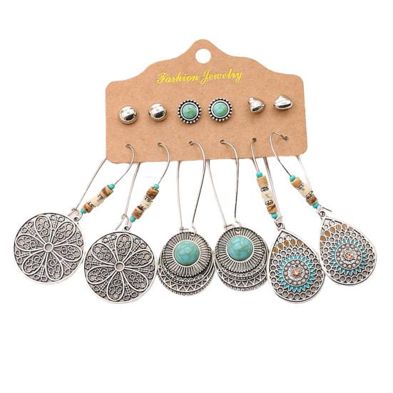 

6 Pairs Leaf Drop Ethnic Style Alloy Geometry Tassel Hollow Stud Earrings Dangle Earrings for Dates 3