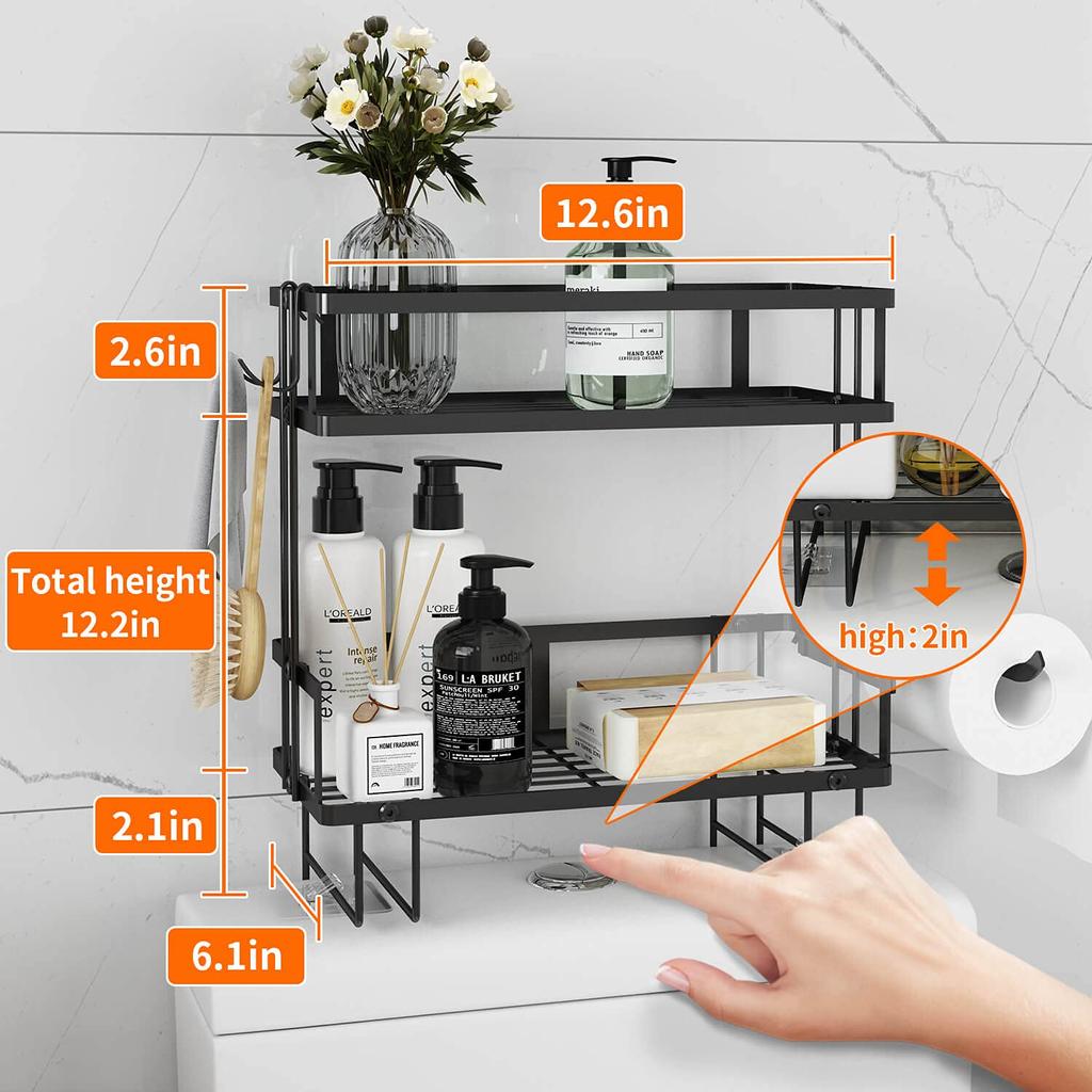 Bathroom Organizers and Storage,2-Tier Over Toilet Storage,Bathroom Storage Paper Holder,Wall Mounted Floating Shelves Furniture