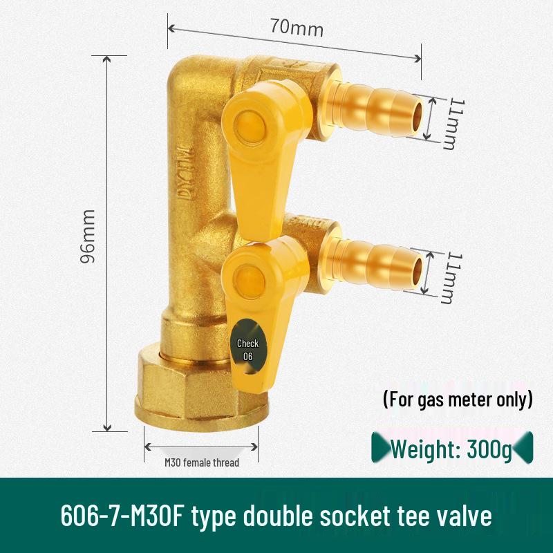 Shieldyun Gas Three-Way Valve with Switch for Natural Gas Meter Pipeline - Ball Valve Connector