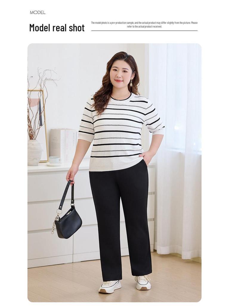 Plus Size Women's Casual Wide-Leg Pants for Pear-Shaped Body - Elastic Waist, Slimming, Autumn/Winter Versatile Trousers
