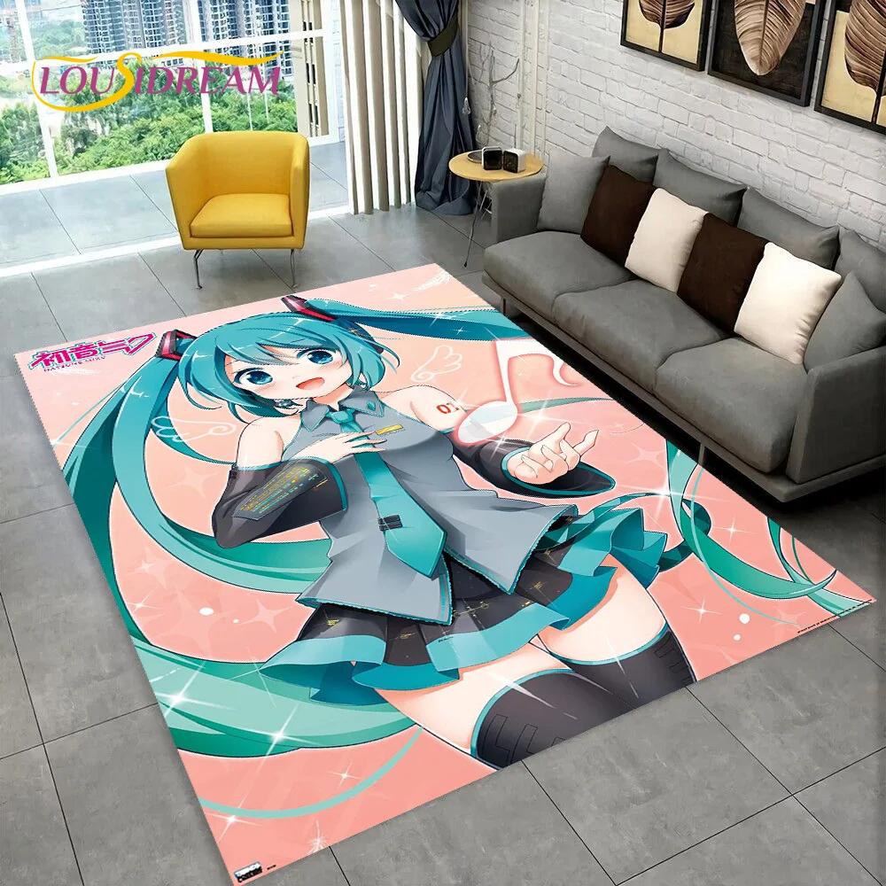 3D Cute M-Mikuu Music Cartoon Characters Carpet Rug for Living Room Bedroom Home Sofa Decoration,Kid Area Rug Non-slip Floor Mat