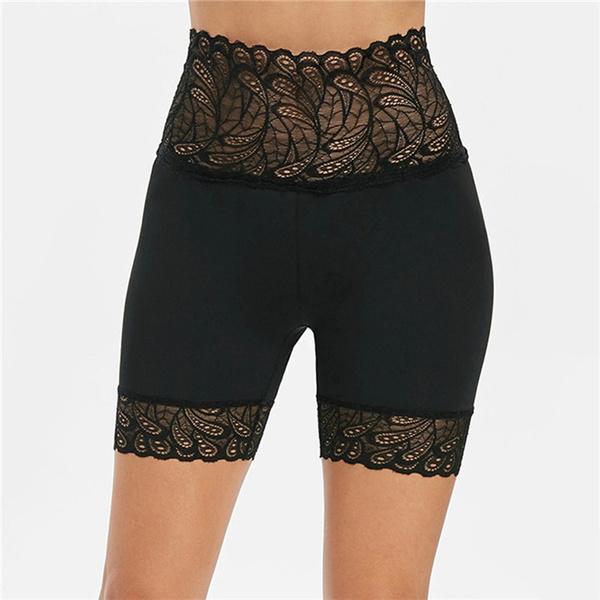 Women's Under Leggings Shorts Pants Ladies Lace Splicing Ventilation Leggings Safety Shorts Shapewear Yoga Seamless Legging