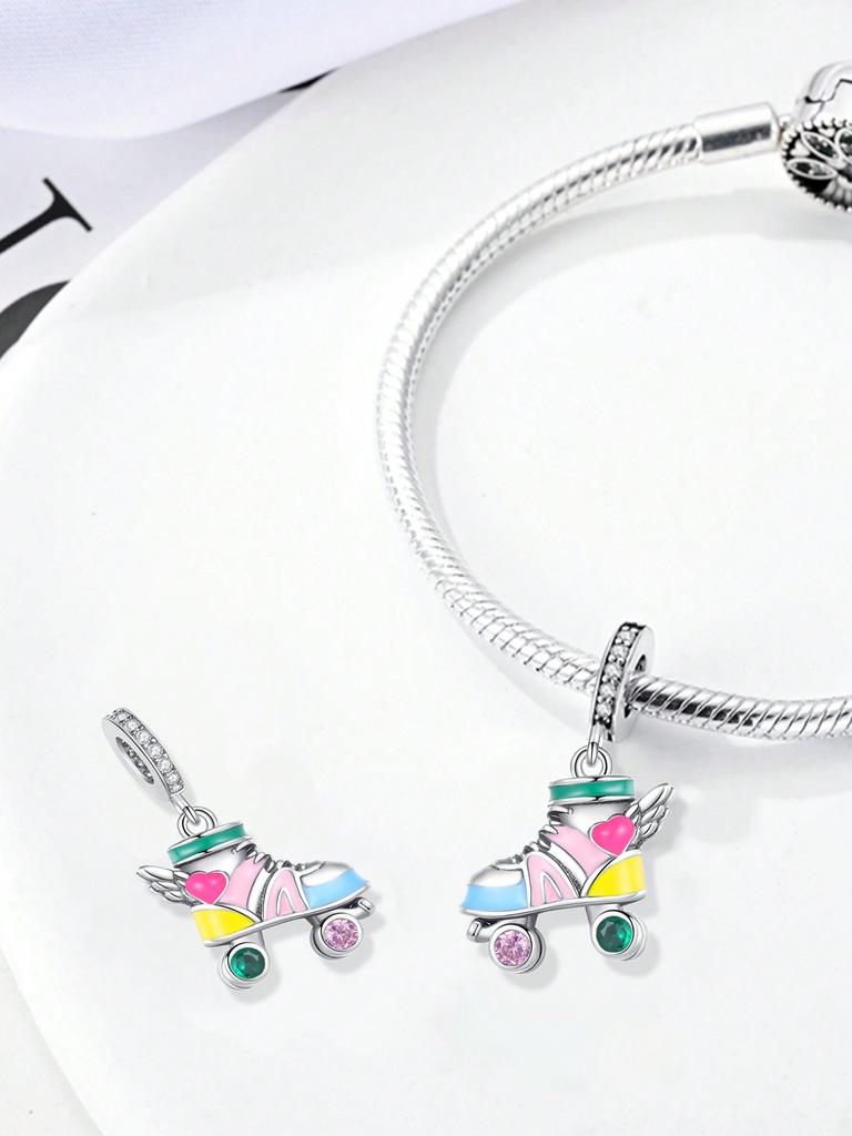 Charms Plata Summer Roller Skates Coconut Tree Beads Copper Plated Fit Charms Original Bracelet For Jewelry Making Diy Charm