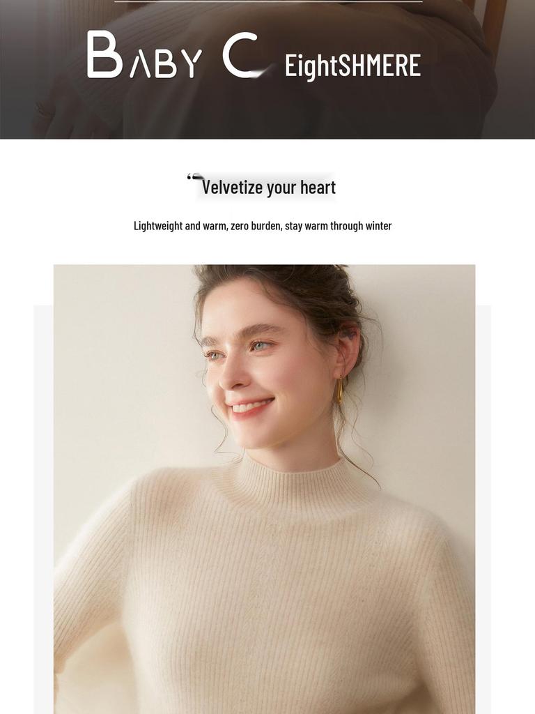 Women's Autumn/Winter Cashmere Sweater: Long Sleeve, Twelve Gauge, Half-High Collar, Patterned Warm Base Layer for Elegant Commute.
