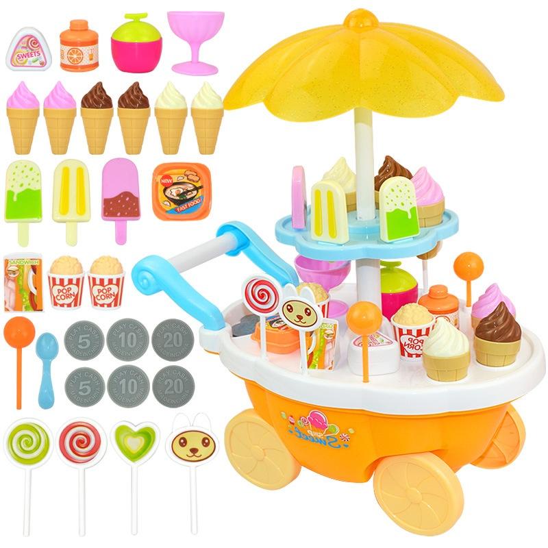 Premium 39pcs Kids Cake Food Ice Cream Cart Shop Toy Pretend Play Set With Music