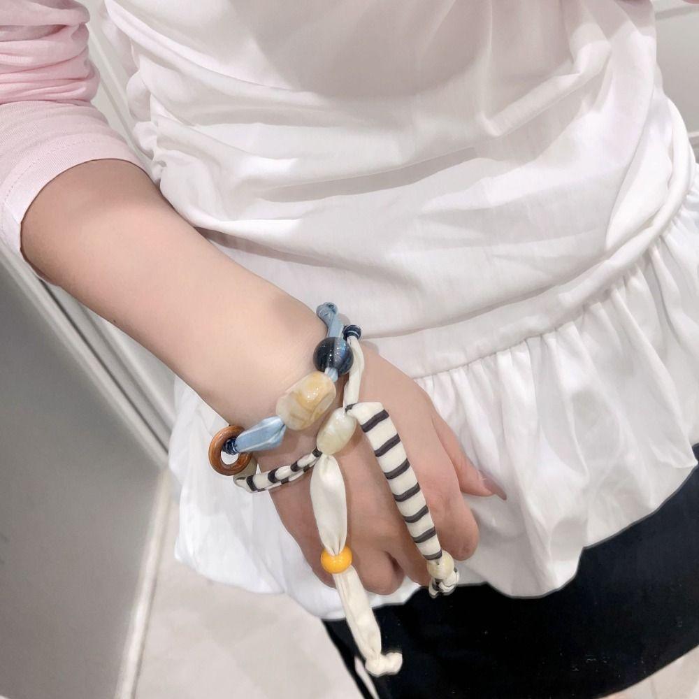 Strip Wood Bead Necklace Clavicle Chain Bohemian Choker Patchwork Cloth Chain Necklace  Girls