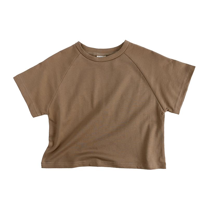 Children's Clothing Short Sleeved T-shirt Summer Children's Solid Color Bat Sleeve T-shirt Boys and Girls Round Neck Loose Top
