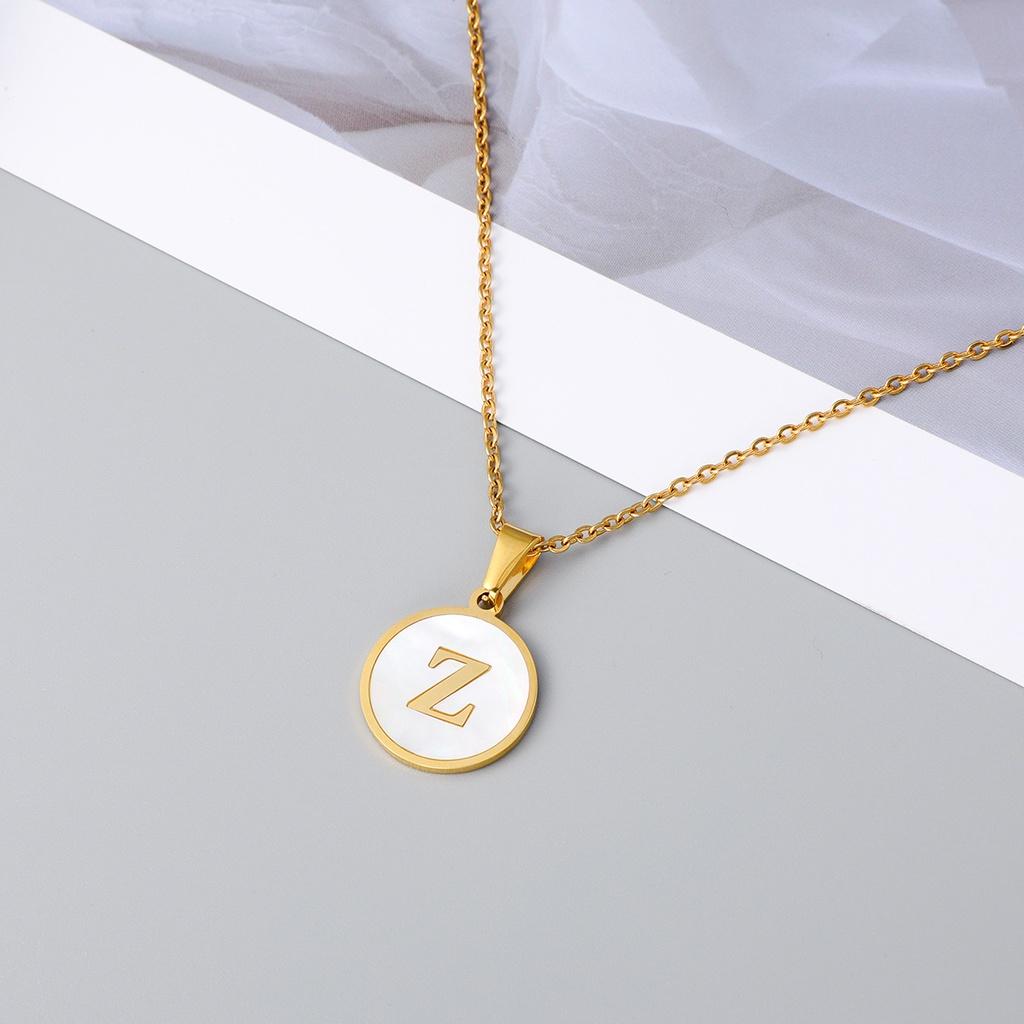 Stylish Stainless Steel Shell Letter Necklace For Women Round Titanium Steel Pendant Necklace With English Alphabet Letters