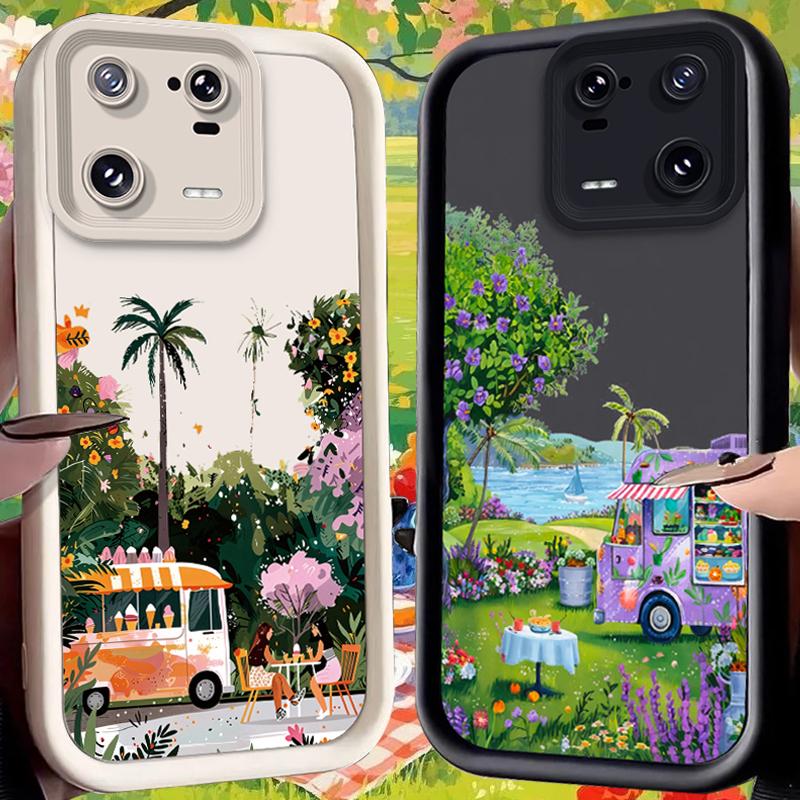 Flower Dessert Truck Case for Xiaomi Mi 15 14 14T 13 13T 12 11 11T Lite POCO X7 X6 5G X5 X3 NFC F6 F5 M7 M6 Pro 4G Cover Funda