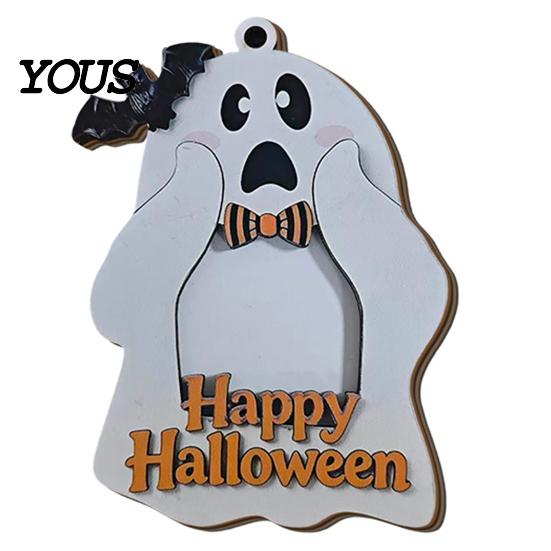 Rustic Wood Picture Frame Halloween Cute Ghost Wooden Photo with Hanging Rope, Creative Theme Decor for Holiday Party And Home Wall Decoration
