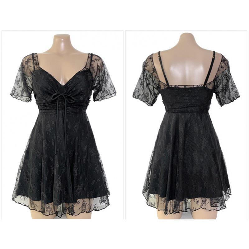 

Кружевной слитный купальник в корейском стиле: Сексуальная, консервативная, стройнящая юбка-накидка для женщин. Extra Large чёрный