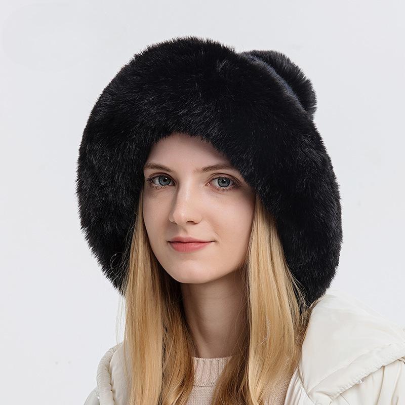 Autumn and Winter Women's Pullover Hat Three Hairballs Outdoor Thickened Velvet Cold-proof Warm Solid Color Knitted Hat