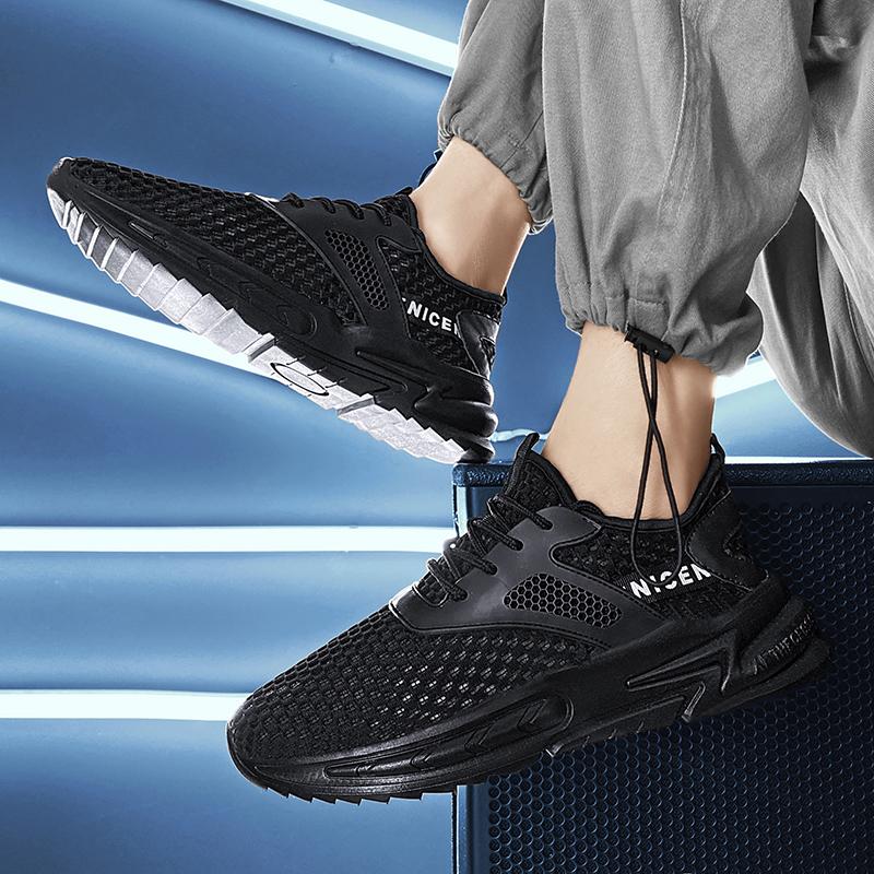 2022 Summer Men Sneakers Breathable Athletic Shoes Hollow Mesh Fitness Training Shoes Fashion Running Shoes Casual Shoes White
