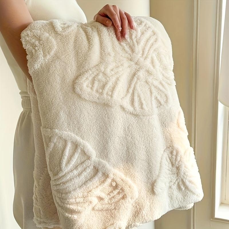 Spring Summer Jacquard Flannel Blanket Small Throw, Exquisite Jacquard Craft, Pure Solid Color Double-Faced Velvet,  Summer Office Blanket