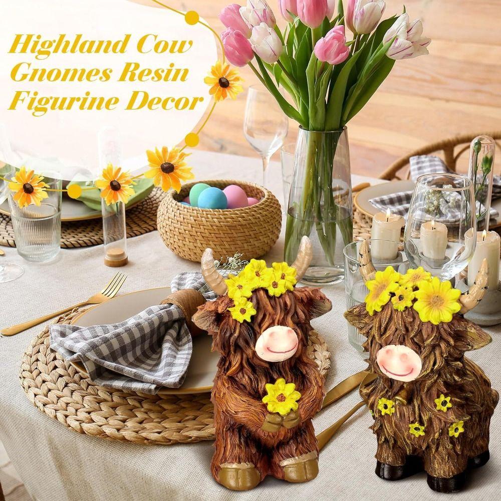 Cute Highland Cow Statue Decorative Animal Sculpture Ornament Cow Figurine  Micro Landscape Model