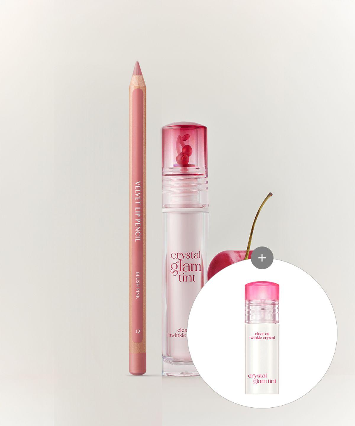 [SET] Clio Crystal Glam Tint + Velvet Lip Pencil (Main Product + Sharpener) [Gift] Glam Tint Mini