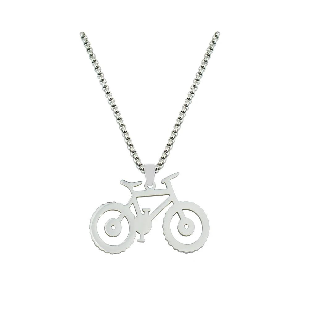 Bicycle Pendant Necklace for Women Man Silver Color Choker Stainless Steel Pendant Necklace Engagement Jewelry Accessories Gift