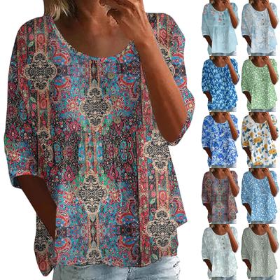 Linen Shirts For Women 3/4 Sleeve Button Down V Neck Summer Tops Dressy Casual Cute Shirts