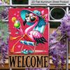 2D Country Modern English Aluminium Plaque Metal Sign, 8X12 Inch, "Welcome" Tropical Flamingo Beach Theme, Wall Decor, Summer Art for Home, Porch