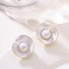 French fashion exquisite simple enamel drop glaze lotus leaf pearl stud earrings light luxury high-end holiday style earrings